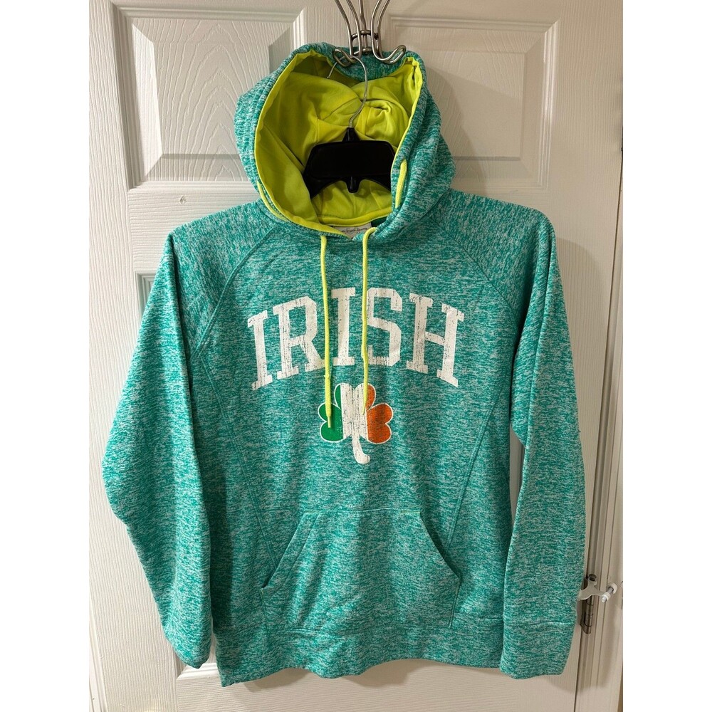 J. America IRISH Hoodie Sweatshirt Size M Green & White Unisex